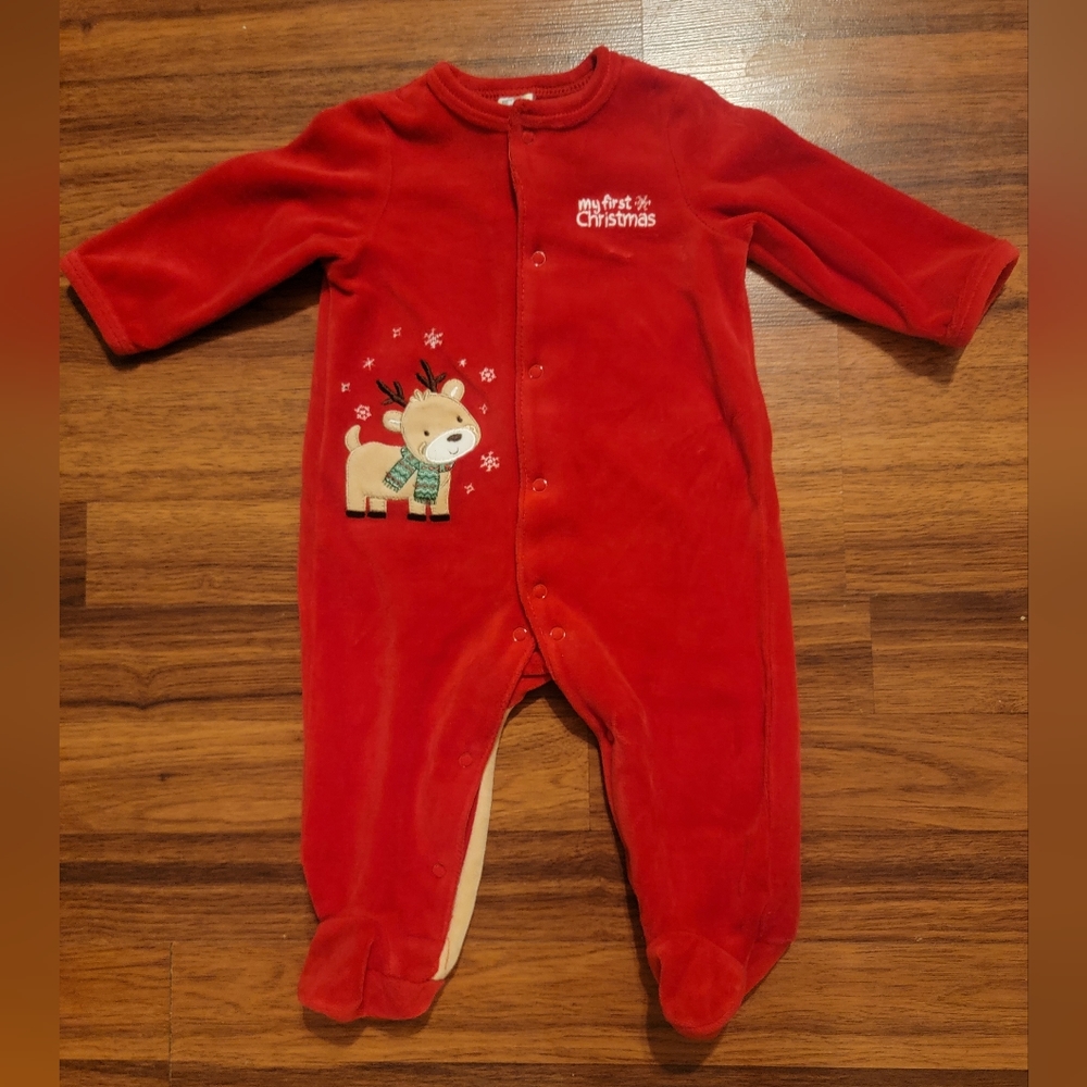 Little Me My First Christmas Reindeer Footed Sleeper - Size 6 Months